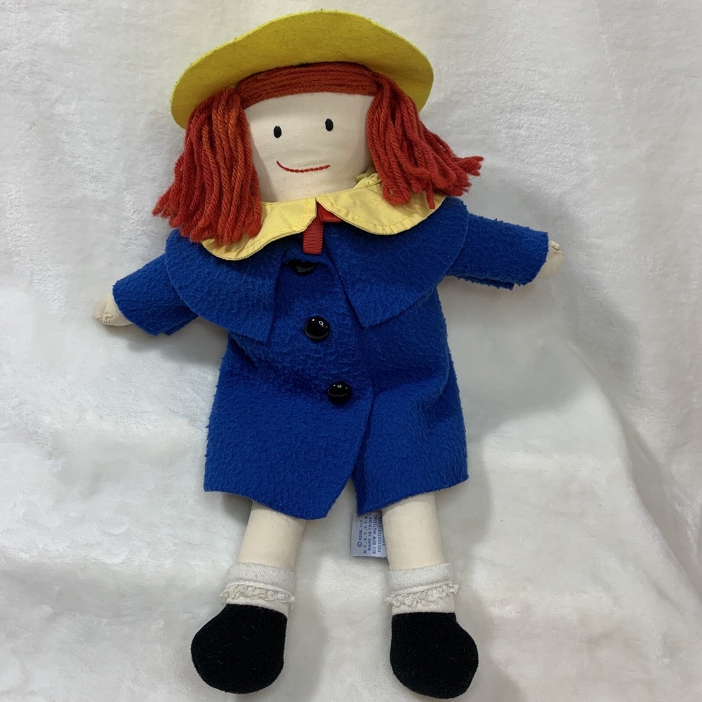 Vintage Eden‎ Rag Plush Madeline Doll 1994 Yellow Hat Blue Coat 15" Stuffed Rare